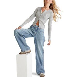 Aeropostale Jeans Womens L Baggy Wide Leg Light Wash Denim Grunge Skater